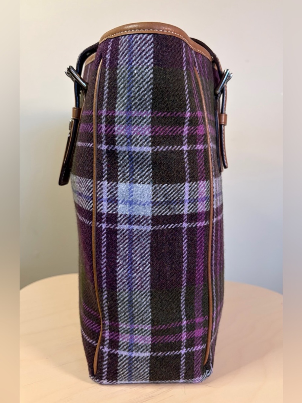 Vintage COACH Hampton Purple Tartan Plaid Wool Leather 83222 EUC - Picture 12 of 17